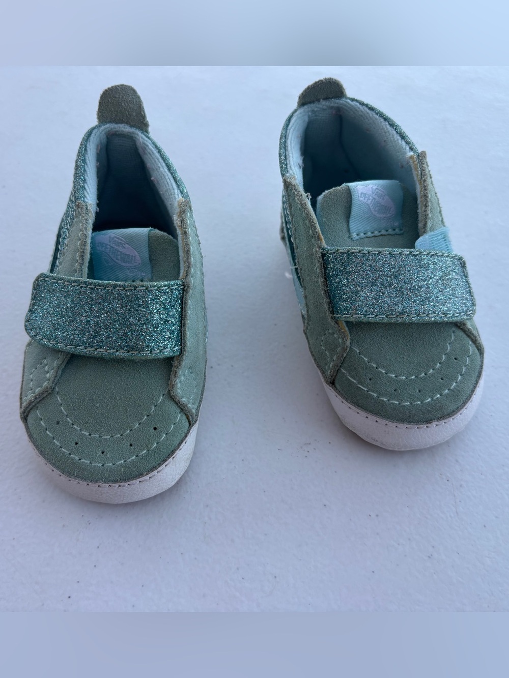 Vans Kids Mint Green Glitter Strap Sneakers